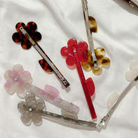 Barrette à cheveux élégante en acétate de fleurs, style français, polyvalente, faite à la main, pour printemps, avec frange mi-haute et queue de cheval, horizontale et droite