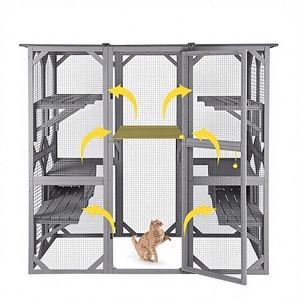 TIANYI Outdoor Wooden Cat House Catio Large Cat Enclosure <strong>Kitten</strong> <strong>Cage</strong> with Platform and Windproof Small Houses - Product Image 3