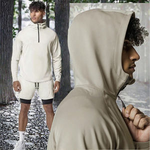 Sweat à capuche pour homme, sport de plein air, demi-zip, tissu tissé, motif uni, automne, fitness, coupe ample, col à capuche, imperméable - Product Image 3
