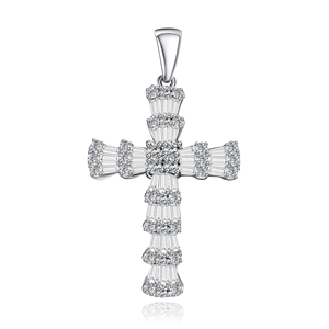 CUSTOM SILVER 10K/14K/18K GOLD PLATED LAB GROWN CVD DIAMOND CLASSIC ENGAGEMENT GIFT SWEATER <b>CHAIN</b> NECKLACE <b>CROSS</b> PENDANT VS - Product Image 1