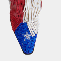 Bottes de cow-boy à franges en strass WETKISS pour femmes, rouge, blanc, bleu, bottes western patriotiques, bottes de cowgirl à pompons, chaussures de fête scintillantes