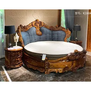 Античная Ручная Тяжелая Резная Кровать, роскошная кожаная круглая кровать высшего качества, мебель для спальни в Юго-Восточной Азии