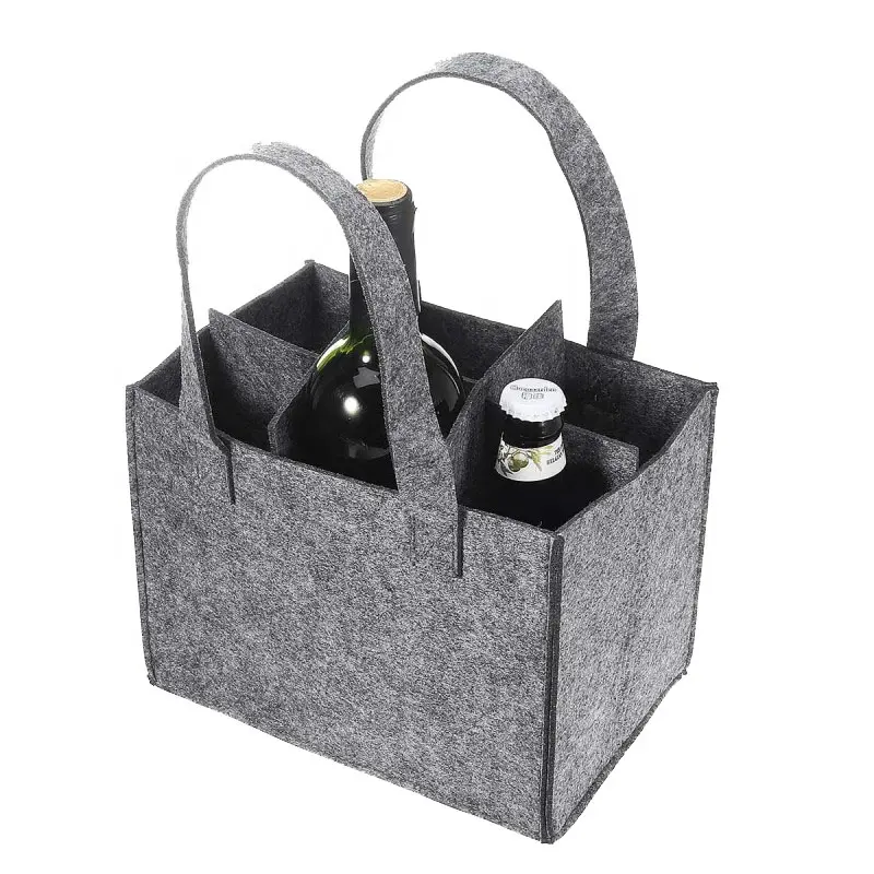 Promotional Gift 6 Bottle Wool Felt Wine Carrier Tote Bag