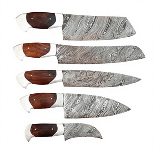 ชุดมีดทำมือ Sm Knives เหล็กดามัสกัส ชุดมีดเชฟ 5 ชิ้น พร้อมด้ามไม้ ใบมีดเหล็กคาร์บอน 8 นิ้ว มีดเกรดอุตสาหกรรม 13 นิ้ว - Product Image 1