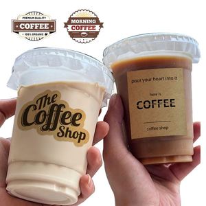 Coffee <b>Cup</b> Sticker logo Customized Beverage Store Takeaway <b>Cup</b> Self-adhesive <b>Disposable</b> Milk Tea Drink Waterproof Label - Product Image 1