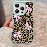 Coque de téléphone portable en TPU à imprimé léopard INS avec nœud, étui en cuir tendance, coque arrière pour iPhone 16 15 17 Air 18 Pro Max
