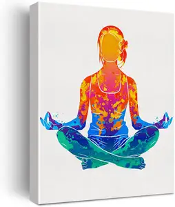 Meditating Woman Watercolor Wall Yoga Meditation Canvas Painting Prints for Home Office Wall Decor Framed Spiritual Artwork Gift