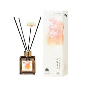 Nordic Populaire Vierkante Glazen Fles Etherische Olie Home Geur Aangepaste Logo Reed Diffuser Set Met Sola Flower Fiber Stick