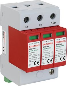 Telebahn 120V/240V 135V 270V AC 20kA 50kA 8kA 200kA <span class=keywords><strong>Fase</strong></span> dividida 3W + G Supresión de protección contra sobretensiones Pararrayos - Product Image 1