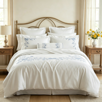 Parure de lit de luxe 100 % coton brodé motif vigne, satin blanc 60S 80S pour hôtels, mariages et suites présidentielles