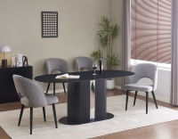 Ensemble de table à manger ronde en pierre frittée de style moderne avec 8 chaises, résistant à l'eau et durable pour restaurant et usage domestique