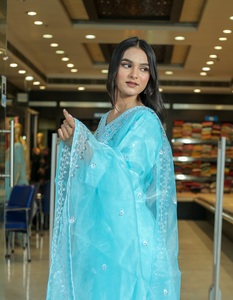 ชุด anarkali kurti ผ้าฝ้ายแท้ปักลายสีเทอร์ควอยซ์และสีฟ้าเทอร์ควอยซ์ที่สวยงามดีไซน์ไม่เหมือนใครขายส่ง - Product Image 2
