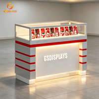 Vitrina de Exhibición de Vidrio Rojo y Blanco para Tiendas de Celulares, Mostrador de Demostración Combinado con Logotipo 3D para Kiosco de Centro Comercial