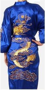 Robe de Nuit <span class=keywords><strong>Homme</strong></span> Ecowalson en Soie Satinée Style <span class=keywords><strong>Kimono</strong></span> <span class=keywords><strong>Chinois</strong></span>, Broderie Dragon - Product Image 6