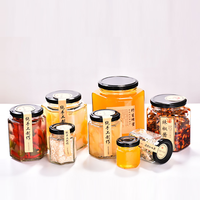 Hexagon wadah Jam saus kaca, 45ml 70ml 90ml 120ml 190ml 280ml 540ml guci bening madu kecil dengan stiker