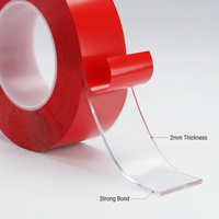 Cinta Adhesiva Nano Impermeable Roja de Doble Cara, Resistente al Calor, Lavable y Reutilizable de 5m para Unir Alfombras, Pósters de Pared y Uso Doméstico