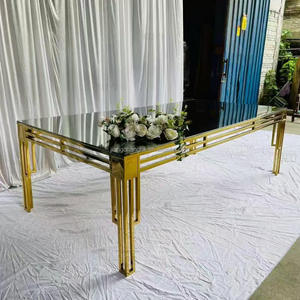 Modern Gold Stainless Steel Frame Rectangle Glass <b>Top</b> 10 Person <b>Wedding</b> <b>Table</b> for Hotel Party Event Furniture - Product Image 1