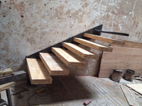 Escalier de villa moderne en structure acier-bois, design simple, à poutre unique droite, avec garde-corps en verre et main courante en acier inoxydable, pour intérieur 5