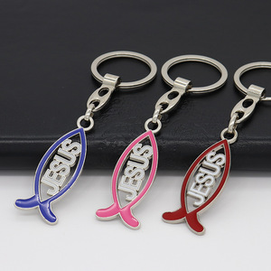 Portachiavi con Simbolo del Pesce Cristiano Gesù, Ciondolo Ichthys Smaltato, Incisione Personalizzata, Multicolore Rosa Nero Blu Argento, con Anello Divisibile - Product Image 1