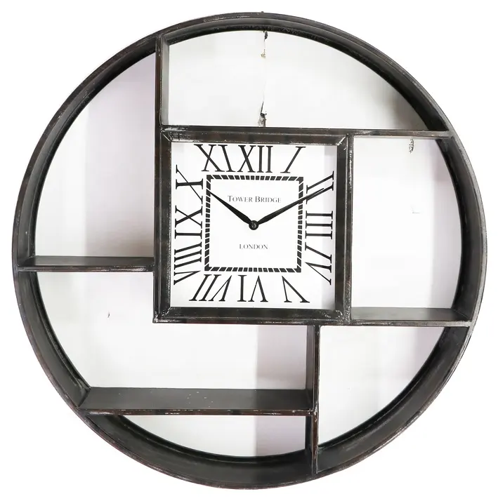 Black Metal Home Wall Shelf Clock, Decorative Wall Clock