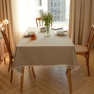 Cotton Linen Tablecloth Square Solid Color Tassel Home Dining Table Cover Waterproof Oil Proof Light Luxury Style - Product Image 4