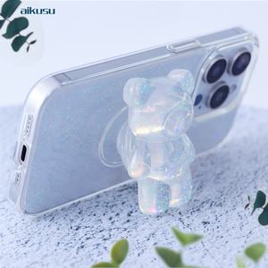 Résine époxy recyclée Ours de dessin animé brillant TPU PC Antichoc pour étui de téléphone Support de téléphone transparent pour iPhone 15 Pro Max - Product Image 5