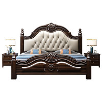 Lit double king-size de luxe de style américain et européen, avec rangement intégré, cadre en bois massif et têtes de lit pour lits queen-size