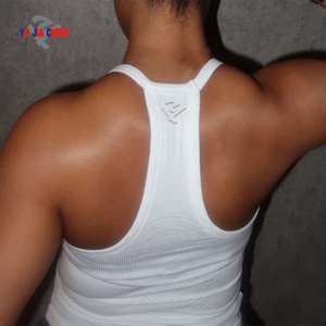 Produttori di Abbigliamento Estivo Personalizzato, Top Canotta da Donna Ricamato Bianco con Schiena Scoperta, per Palestra, Fitness e Sport, con Scollo all'Americana e Tessuto a Costine - Product Image 2
