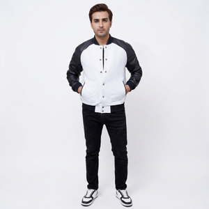 High Quality Wholesale Custom Casual Breathable Varsity <b>Jacket</b> <b>Men</b> Wool Chenille Embroidery <b>White</b> Black - Product Image 1