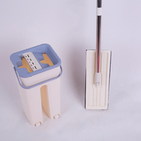Serpillère auto-nettoyante mains libres en acier inoxydable avec poignée rotative à 360 degrés, pour usage sec et humide, avec seau et tampon en microfibre
