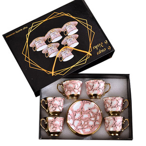 Juego de Tazas y Platos de Cerámica Estilo Árabe Europeo, Chapado en Oro, 6 Tazas y 6 Platos, en Caja de Regalo, para Fiestas - Product Image 5