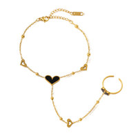 Bracelet en acier inoxydable doré avec anneau en forme de cœur noir tendance