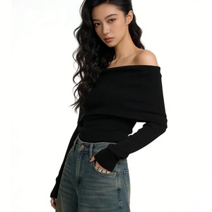 เสื้อเปิดไหล่แขนยาวถักสำหรับผู้หญิงเสื้อเปิดไหล่เซ็กซี่เข้ารูปแฟชั่น - Product Image 4
