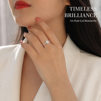 Bague ovale en moissanite en argent S925, un carat, sertie de quatre griffes, avec galerie ouverte sur l'épaule, bijoux de fiançailles pour femme