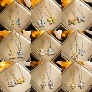 Koreanische Mode Tier Diamant Schmetterling Edelstahl 18K Halskette Drehbare Sonnenblume Zirkon Stern Mond Für Frauen Halskette