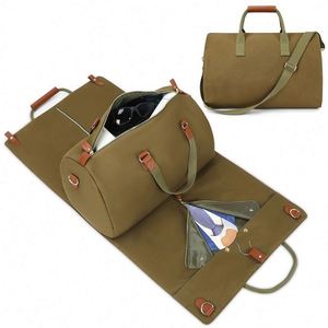 BSCI factory Custom Canvas Leather Suit <b>Luggage</b> Garment Bag with Shoulder <b>Strap</b> - Product Image 2