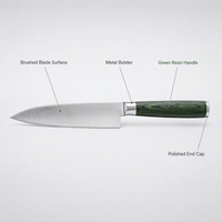 Pisau Santoku Baja Tahan Karat Damascus Jepang Gagang Kayu Zaitun Full Tang Untuk Tangan Kanan Sarung Kulit Penggunaan Dapur Pengrajin