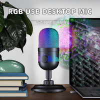 Micrófono de Condensador USB de Escritorio con Cancelación de Ruido e Iluminación RGB para Juegos de PC, Grabación y Transmisión en Vivo