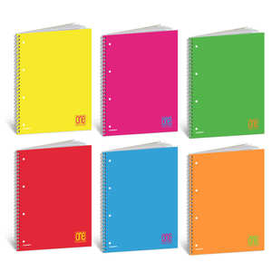 Carnet à anneaux fluorescent uni, 60 feuilles A4 + carreaux assortis - Product Image 1
