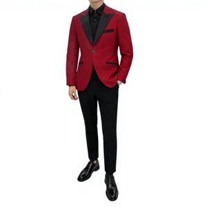 Veste de smoking rouge royal pour homme en mélange de laine, simple boutonnage, revers cranté, bordure noire, tenue de cérémonie confortable pour mariage et soirée - Product Image 3