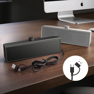 ลำโพงคอมพิวเตอร์สเตอริโอแบบตั้งโต๊ะสำหรับสำนักงาน พร้อมซาวด์บาร์ USB C/A, ซาวด์บาร์ขนาดเล็กแบบเสียบใช้งานได้ทันทีสำหรับพีซี แล็ปท็อป และการทำงาน - Product Image 1