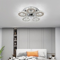 Ventilateur de plafond moderne pour la maison avec lumière LED 30W, moteur DC, chrome ABS, 7 pales, variateur d'intensité, télécommande, acier inoxydable, cristal
