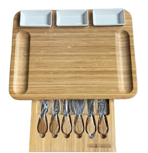 Ensemble de grande planche à charcuterie en bambou naturel de luxe de qualité supérieure plateau de fromages assiettes en céramique cadeau de Noël pour la fête - Product Image 1