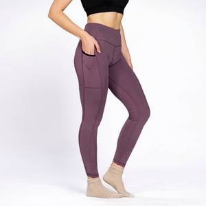 Leggings mi-mollet en Lycra extensible rose oignon pour femme avec deux poches latérales et une poche arrière discrète, taille mi-haute, pour le sport - Product Image 1