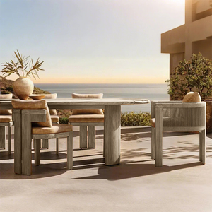Ensemble de table et chaises de salle à manger en teck moderne pour jardin, patio, hôtels, cours, écoles, entrées, villas - Meubles d'extérieur - Product Image 1