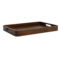 Plateaux de service décoratifs en bois d'acacia avec poignées pour le déjeuner, le dîner, les apéritifs, la terrasse, le pouf ou la table basse