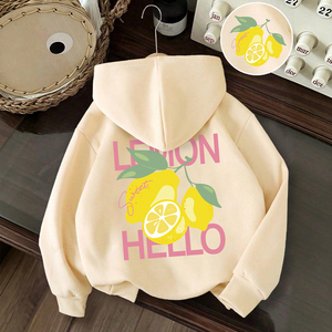Nouveau style – Sweat à capuche imprimé abricot et citron pour adolescentes – Vêtement thermique décontracté pour enfants automne/hiver – Personnalisable - Product Image 1