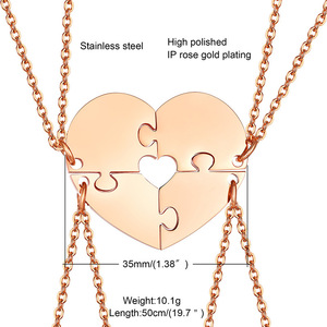 热卖不锈钢雕刻名字标志银镀金拼图吊坠心亲情项链亲友 - Product Image 6