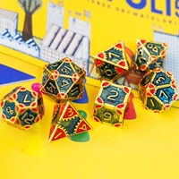 Pour Udixi métal polyédrique RPG jeux de société jeu de rôle donjons et Dragons jeu de dés 7 pièces boîte en métal doré avec bleu et rouge