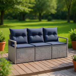 Conjunto de Sofá de Jardín de Ratán Sintético Gris de 3 Plazas, Muebles de Exterior de Diseño Contemporáneo - Product Image 2